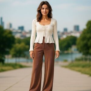 Shiny Pleated Wide Leg Dress Pants Bronze/pink Ish Color